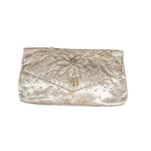 Exquisite Vintage Handmade Beaded Clutch in Champagne Beige Cream Beads